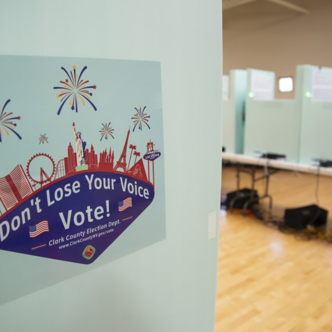 A voting location inside the Doolittle Community Center as seen on Election Day in Las Vegas on Tuesday, June 14, 2022. (Daniel Clark/The Nevada Independent)