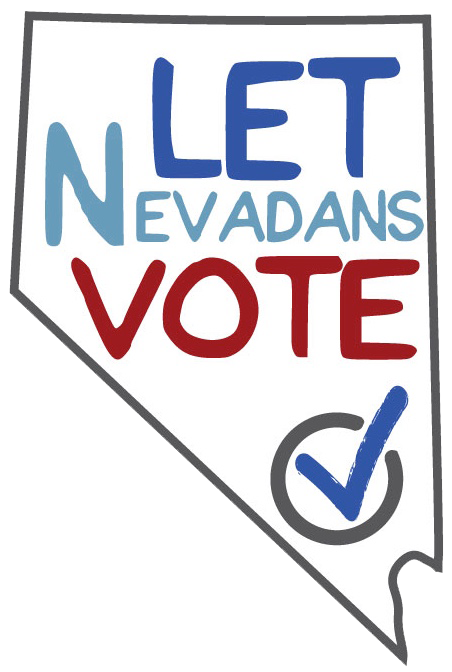 Drawing of the state of Nevada with a check mark and text that says, "Let Nevadans Vote"